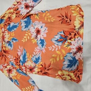 Talbots Floral Long Sleeve Tee - Orange, Blue, Yellow